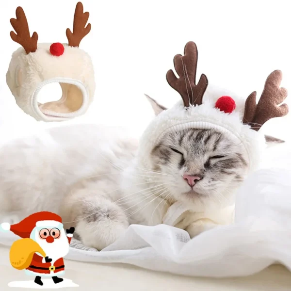Cat Clothes Christmas Santa Elk Hat Bandana Bib Scarf Set Costume