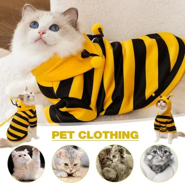 Cat Clothes Soft Bee Costume For Pets - Warm Cosplay Hoodie Set